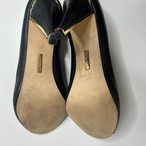 Louise et‎ Cie Black Gold Trim Leather Peep Toe Booties 8.5 - Picture 13 of 13